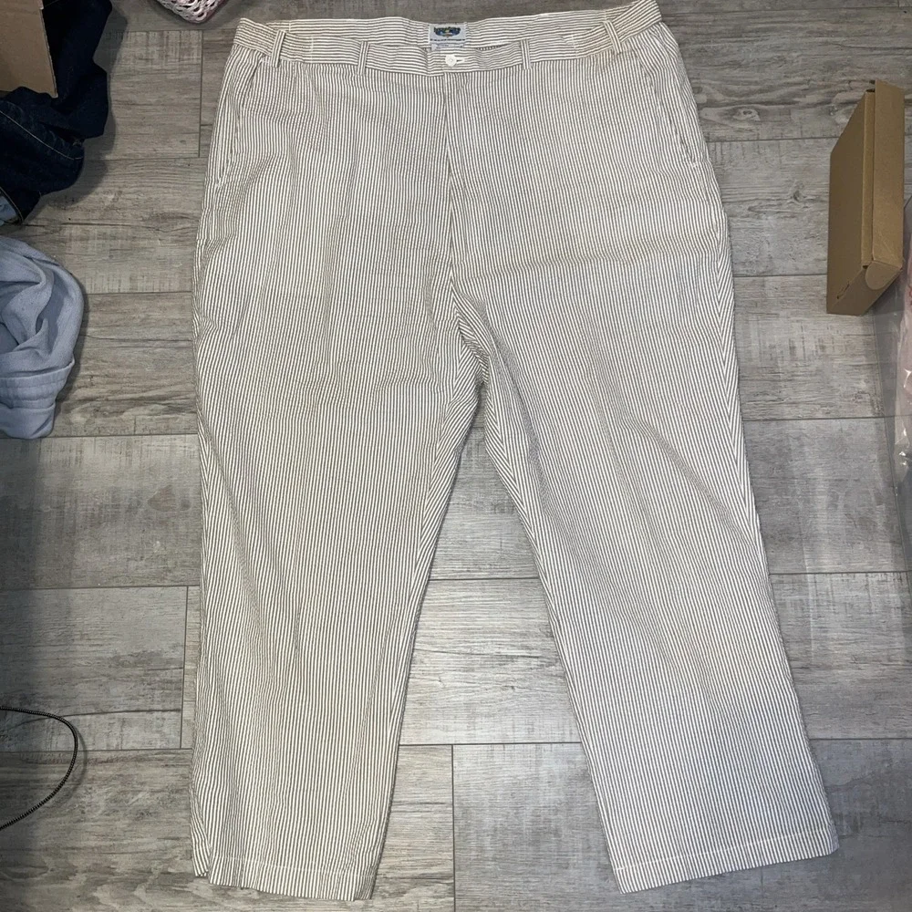 Bermuda Casuals Pants Mens Size 44x28 Tan Seersucker Chino Trousers